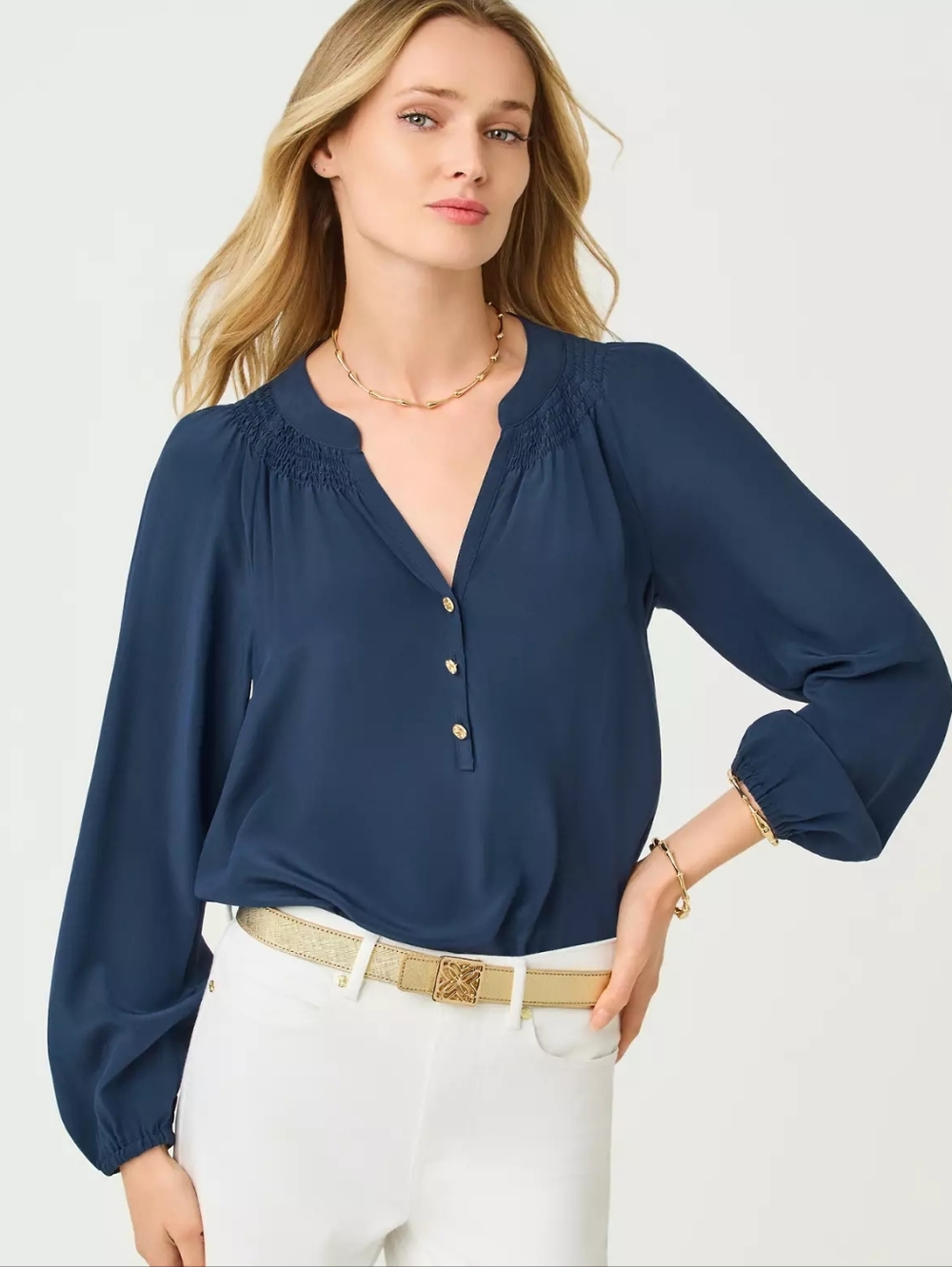 Lilly Pulitzer Navy Long-Sleeve Elsa Blouse